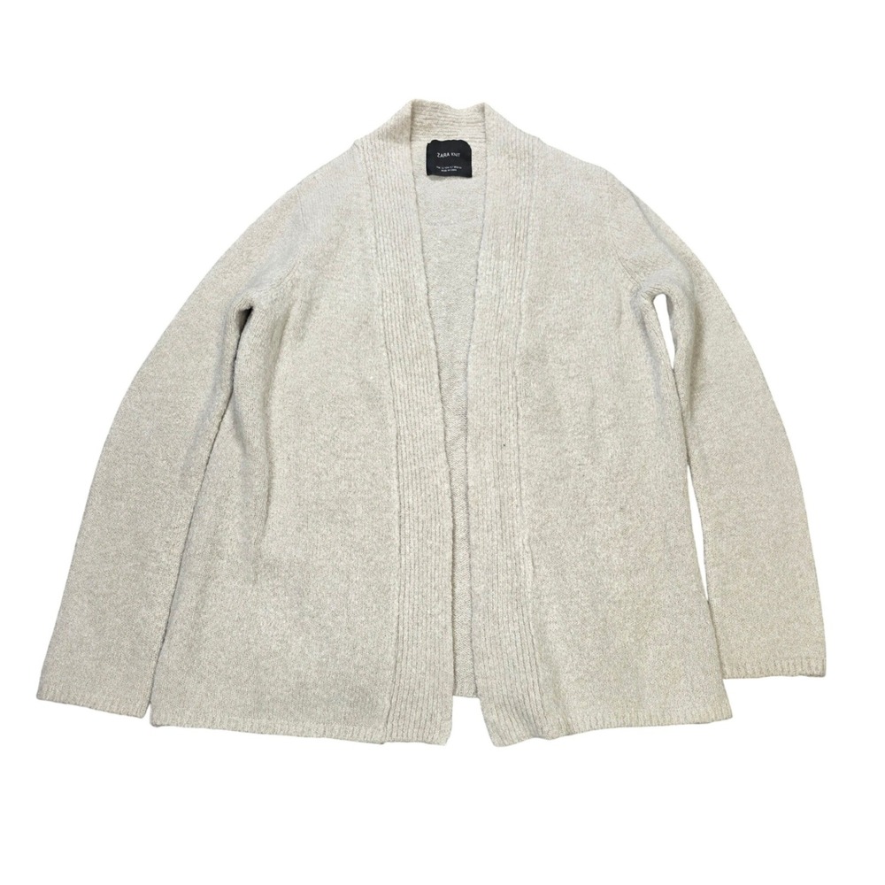 Zara Knit‎ Open Front Shawl Collar Cardigan Women's Size S Oatmeal Beige